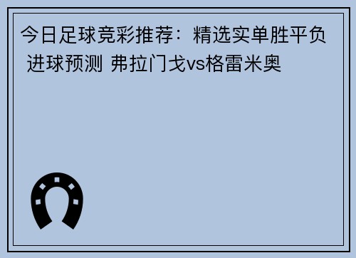 今日足球竞彩推荐：精选实单胜平负 进球预测 弗拉门戈vs格雷米奥