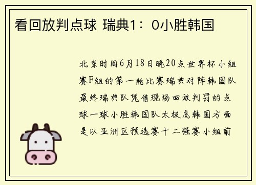 看回放判点球 瑞典1：0小胜韩国