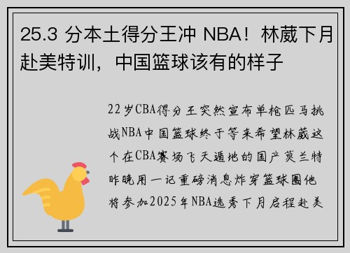 25.3 分本土得分王冲 NBA！林葳下月赴美特训，中国篮球该有的样子